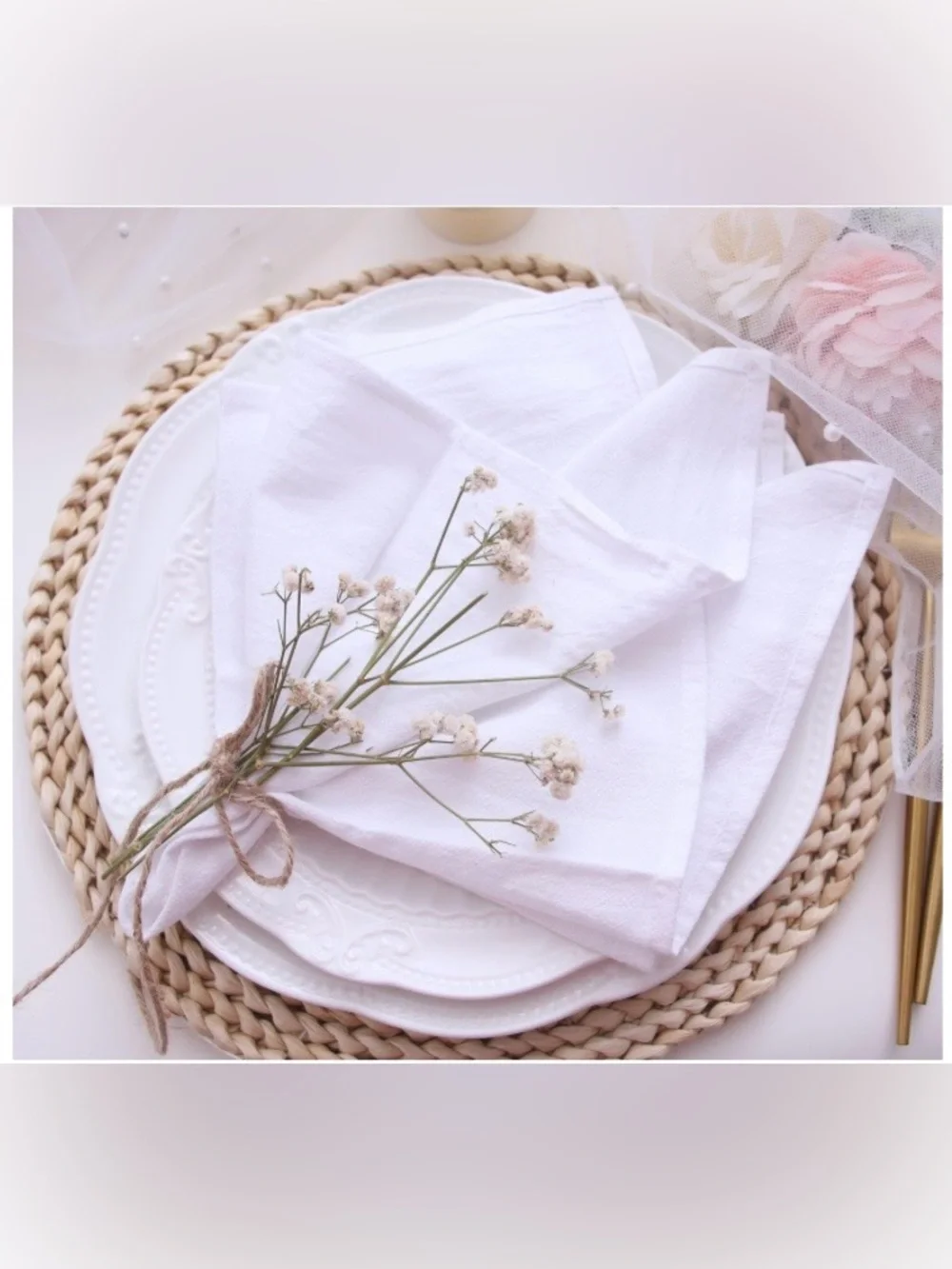 Cloth Napkins 100% Cotton SQUARE 16x16” (12-pack) - WHITE